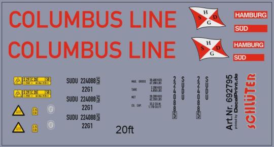 Decals für Container 20ft. \"Columbus Line\" (7,0 x 3,7 cm) 