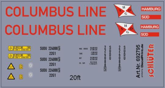 Decals für Container 20ft. "Columbus Line" (7,0 x 3,7 cm) 
