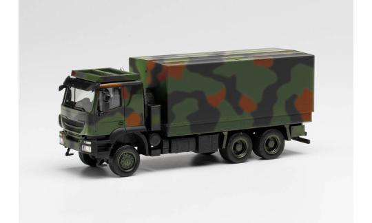 Herpa LKW Iveco Trakker 6x6 Wechselkoffer Bundeswehr Fleckta 