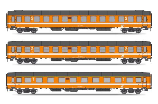 Jägerndorfer H0 3er Set UIC-X Vorserie-Personenwagen ÖBB, Ep.IV, orange 90401 