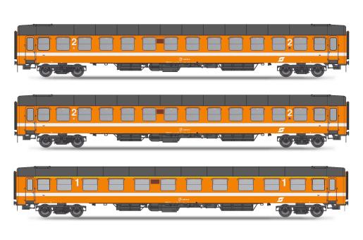 Jägerndorfer H0 3er Set UIC-X Vorserie-Personenwagen ÖBB, Ep 