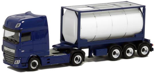 Herpa LKW DAF 106 XF Aerop. SSC Tank-Cont-SZ blau-weiß 