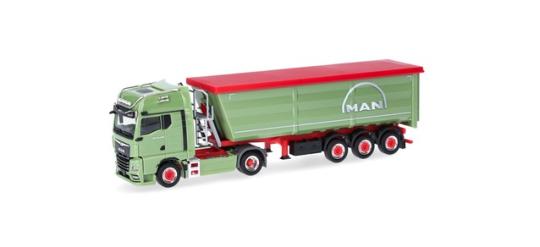 Herpa LKW MAN TG-X GX Aerop. Stahlmulden-Sz resedagrün rote 