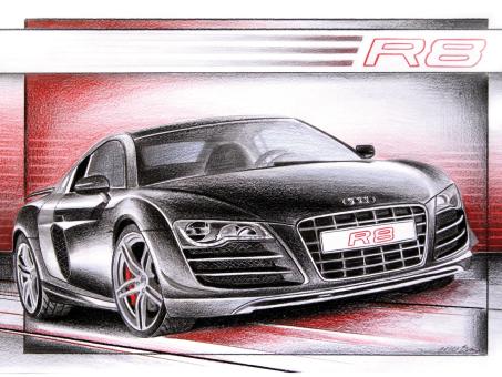 Kunstdruck A3 Audi R8 black / red pearl 