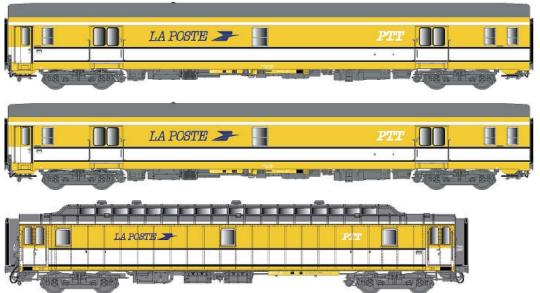 LS Models 3er Set Postwagen UIC+UIC+OCEM SNCF Ep.IV, gelb/weiß 
