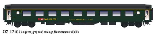 LS Models UIC-X Personenwagen Am, 1.Kl. SBB, Ep.IVb, neues L 