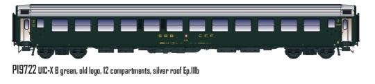 LS Models 1:87 Reisezugwg 2\'cl-Wagen RIC B 5005 12 Komp., grün, Aluminiumdach, S 