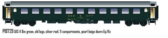 LS Models 1:87 Reisezugwg UIC-X RIC Bm 2\'cl grün, altes Logo,11 Abt. SBB Ep. 4a 